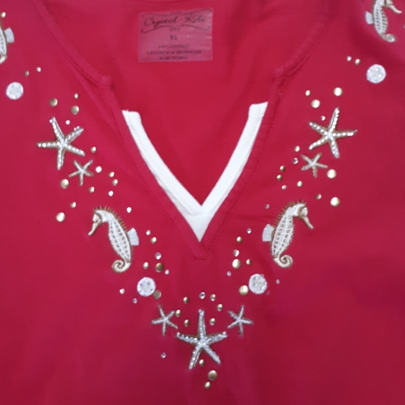WOMEN'S SHORT SLEEVE TOP EMBELLISHED T-SHIRT - Picture 2 of 4